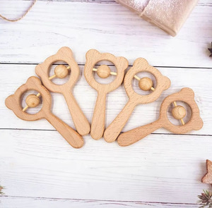 <span class=keywords><strong>Hochet</strong></span> en bois de hêtre de haute qualité en forme d'ours, anneau de dentition pour bébé, jouets éducatifs, <span class=keywords><strong>hochet</strong></span> en bois - Product Image 2