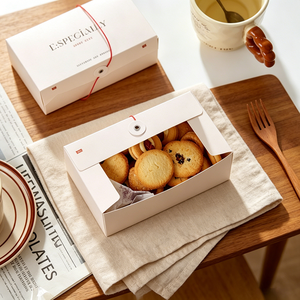 Boîtes à pâtisserie mates personnalisées OEM/ODM, emballages jetables pour <span class=keywords><strong>boulangerie</strong></span> avec cordon rouge et fermeture à bouton - Product Image 5