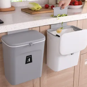 Kitchen Plastic Large Capacity Wall Mounted Cabinet Door Hanging Type Trash Can Bin With Lid