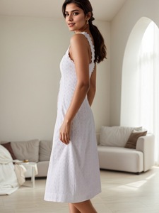<span class=keywords><strong>Vestido</strong></span> Maxi de Verano de Alta Gama para Comercio Transfronterizo, con Tirantes Finos, Mangas de Encaje, Corte Regular, Cintura Natural y Color Liso - Product Image 4