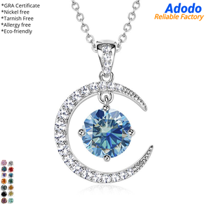 Collier en argent sterling S925 avec pendentif lune coloré en moissanite 1 carat, <span class=keywords><strong>prix</strong></span> de gros pour bijoux m5 - Product Image 1