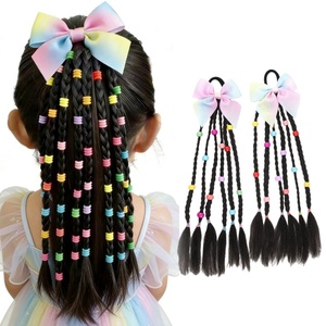 Estensione per Coda di Cavallo con Treccia Sintetica da 12 Pollici con Perline e Fiocco per Bambine - Product Image 1