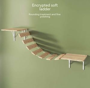 Rak Panjat Kucing Modern Klasik dari Kayu Solid yang Dipasang di Dinding dengan Tali <span class=keywords><strong>Sisal</strong></span> dan Kain Beludru 4 Tingkat Platform Lompat Kucing Tiang Garukan - Product Image 3