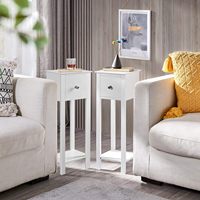 Inweto 2025 New Avon Exquisite Slim Table de chevet en bois Table de chevet tiroir étagère ouverte pour chambre réception couloir côté blanc