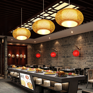Lustre en bambou de Style chinois plafonnier Vintage câble suspendre suspension <span class=keywords><strong>lampe</strong></span> E27 lanterne abat-jour lecture salle à manger - Product Image 2
