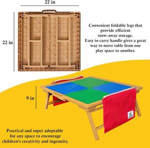 Large Foldable Building <strong>Block</strong> <strong>Table</strong> for Kids Durable Wood, Includes Storage, Portable Play Desk - Product Image 3