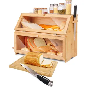 Ownswing Hoge Kwaliteit 2 Lagen Hout Brood Opslag Container Brood Brood Opbergdoos Set Met Deksel