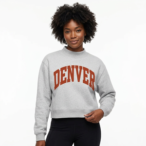 Sweat-shirt décontracté à col ras du cou pour femme, gris chiné, avec motif lettres Denver, manches longues, col montant - Product Image 1