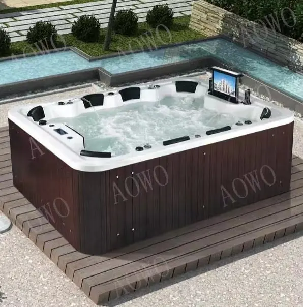 Aowo 8 Persoons Grote Badkuip Whirlpool Yacuzzi Outdoor Spa Massage Zwembad Met Tv