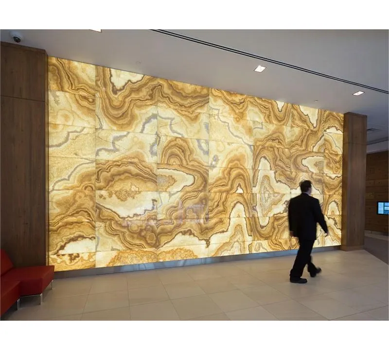 SHIHUI Style moderne haute qualité naturel jaune Onyx pierre carreaux poli rétro-éclairé translucide carrelage mural Villa décor hôtel