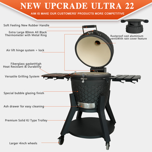 Barbecue <span class=keywords><strong>Kamado</strong></span> en céramique Auplex Epicure Series 22 pouces, fumoir au charbon de bois, grande taille pour cuisine extérieure - Product Image 2