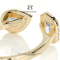 Toi Et Moi Bague ouverte à deux pierres, bande de contour en émeraude et halo en forme de poire, Moissanite couleur D VVS1, en argent sterling 925 plaqué or, bijoux