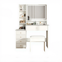 Table de toilette moderne avec miroir éclairé, dotée de 5 tiroirs ; Table de toilette avec panneau miroir éclairé pour le bureau à domicile