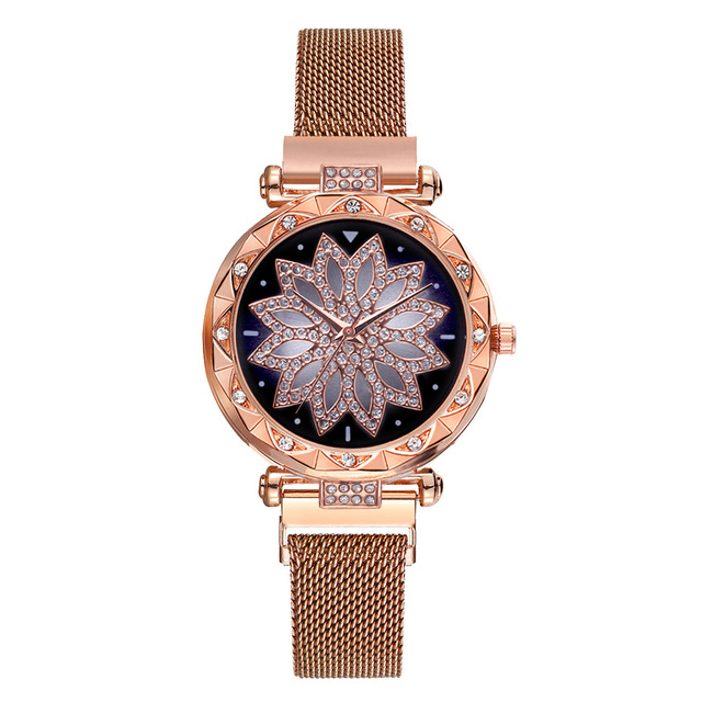 2019 Fashion Magnetic Women Watch Steel Strap Ladies Rotating Dial Watch