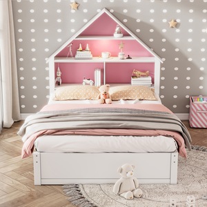Modern <b>House</b>-Shaped Kids <b>Bed</b> With Storage Pink Color Bedroom Furniture For Children - Product Image 3