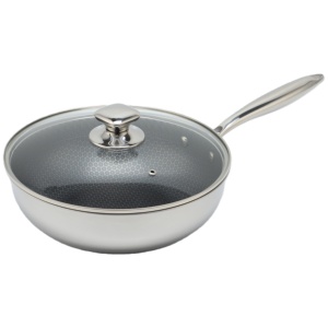 2 Piezas de Sartenes Pequeñas Tipo <span class=keywords><strong>Wok</strong></span> de Acero Inoxidable de Doble Cara con Base de Tres Capas y Tapas de Vidrio, Revestimiento Antiadherente de Cerámica, Venta al por Mayor - Product Image 1