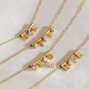 Ensemble cadeau de collier pendentif amovible en forme de lettre, croix, étoile, tube, en acier inoxydable <span class=keywords><strong>plaqué</strong></span> <span class=keywords><strong>or</strong></span> 18 carats avec CZ blanc et rose, de la marque J&D Jewelry - Product Image 2