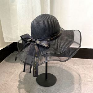 Wholesale Women's Summer <b>Hats</b> Paper <b>Straw</b> Sun Beach <b>Hat</b> Lace Brim Sun Bucket <b>Hat</b> With Ribbon - Product Image 1