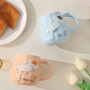 MM Tasse mit Löffel Frauen bunte Ballon Paar Kaffee Milch Tee Wasser Glas Tassen niedlich 470ml geprägte Katze Keramik Tasse Kaffeetasse - Product Image 3
