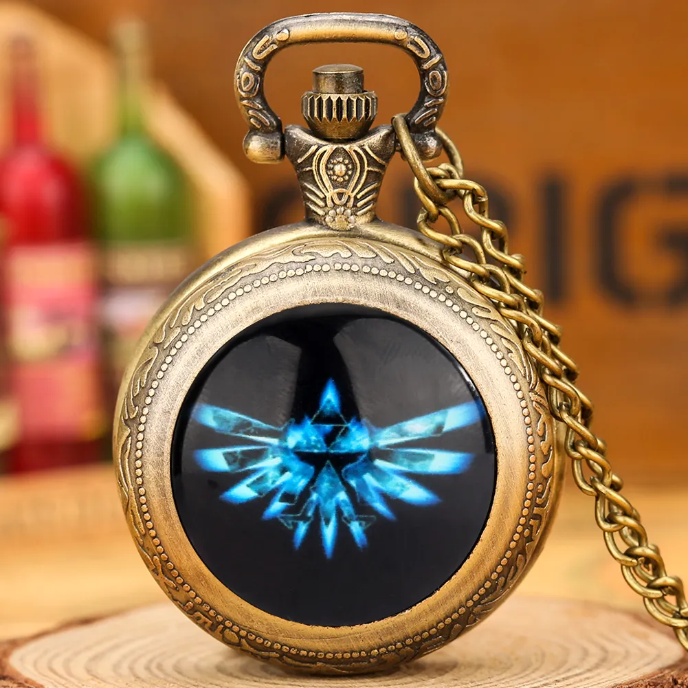 Reloj de bolsillo de cuarzo con diseño Retro, pulsera de mano de estilo cazador con el Logo de The Legend Of Zelda, carcasa de regalo