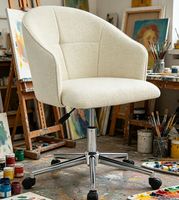 Chaise de bureau en tissu blanc, chaise de bureau pivotante moderne avec roulettes, chaise de bureau ergonomique réglable pour le bureau à domicile