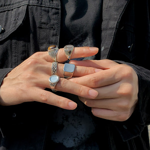 5 pièces/ensemble Simple géométrique classique anneaux ensemble unisexe fête cadeau pour hommes Vintage femmes <span class=keywords><strong>Goth</strong></span> métal cercle bijoux en gros (RG267) - Product Image 2