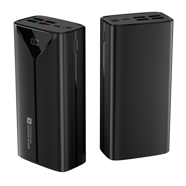 30000mAh Portable Power Bank with Built-in Cables, 22.5W Fast Charging, LED Display, 4 USB Ports External Battery Pack for Phone