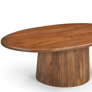 Table basse ovale en bois, plateau en bois de noyer marron clair, bois de mangue, mobilier de salon, collection à prix de gros - Product Image 1