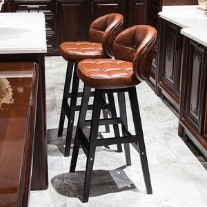 Tabouret de bar capitonné en cuir PU, dossier en bois massif, assise rembourrée courbée, repose-pieds rétro pour salle à manger, îlot de cuisine, <span class=keywords><strong>barhocker</strong></span> - Product Image 6