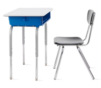 Ensemble Chaise et Bureau Scolaire Moderne en Métal Réglable avec Boîte à Livres, Table d'Étude Standard Blanche, Mobilier Durable pour Étudiants en Classe