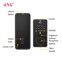 ANG Serrure de porte intelligente numérique à pêne dormant de petite taille, compatible Tuya, déverrouillage à distance par empreinte digitale, clavier tactile, serrure de porte avec caméra