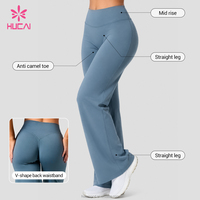 Pantalon de yoga évasé taille haute pour femme HUCAI, avec logo personnalisé, anti-effet camel toe, compression, rehaussement des fesses, idéal pour la gym et le fitness