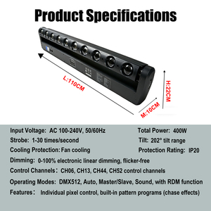 Barre de lumière LED 10x40W RGBW 4-en-1 à faisceau mobile, contrôle de pixels, DMX512, en aluminium, pour KTV/DJ/Discotèque/Fête/Mariage - Product Image 5