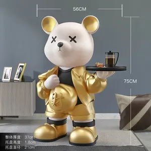 Oso de Fibra de Vidrio con Bandeja, Diseño Nuevo <span class=keywords><strong>2022</strong></span>, Venta al por Mayor, Escultura de Oso de Resina, Estatua de Oso de Tamaño Real, Decoración para Interiores del Hogar - Product Image 2