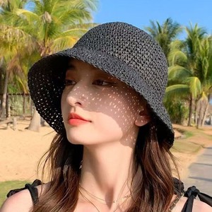 Sombrero de Paja para Mujer, Ala Ancha, Estilo Coreano, Protección Solar, para Playa, Verano, Tejido, Color Caqui, Negro, Beige, Ladrillo - Product Image 2