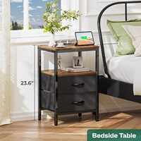 Table de chevet et table d'appoint moderne avec station de charge, ports USB, prises, construction en bois et fer, multifonctionnelle, hauteur réglable