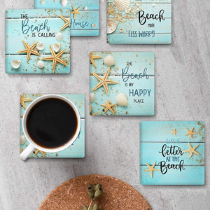 Nouveau <span class=keywords><strong>Amazon</strong></span> caboteur été plage Style coquille motif <span class=keywords><strong>antidérapant</strong></span> résistant à la chaleur sous-verre en bois vaisselle pour la décoration intérieure - Product Image 1