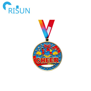 Medalla de alegría con purpurina de bronce dorado y plateado personalizada de alta calidad al por mayor para animadoras, medalla, trofeo, cintas para el cuello con estrellas - Product Image 6