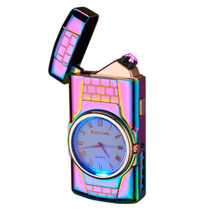 Accendino da fumo al Plasma di forma accendino <span class=keywords><strong>in</strong></span> metallo senza fiamma ricaricabile USB <span class=keywords><strong>in</strong></span> metallo con orologio per uomo - Product Image 1
