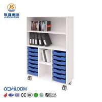 Unité de rangement scolaire mobile moderne en métal blanc pour enfants avec boîtes amovibles