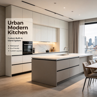 Ensembles de meubles de cuisine modulaires modernes en contreplaqué sur mesure avec îlot central pour la rénovation de villas, appartements et maisons