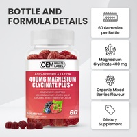 Gummies au complexe de glycinate de magnésium avec Ashwagandha et Mélisse 400mg 60 unités Usine de fabrication de gummies en marque blanche OEM