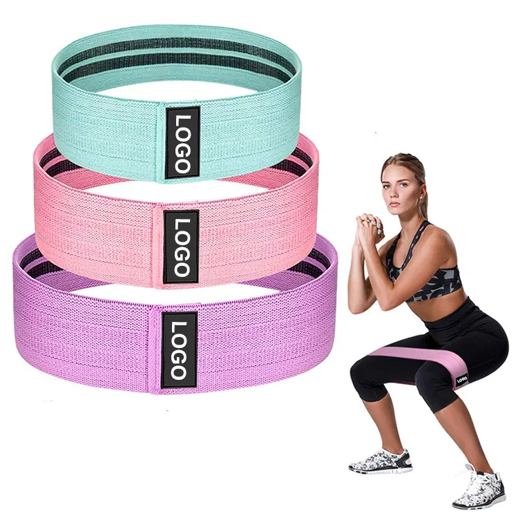 2022 New Design Custom Logo Set of 3 Exercise Stretch Hip Circle,Printed Fabric Booty Band Gym Fitness Glute Resistance Band