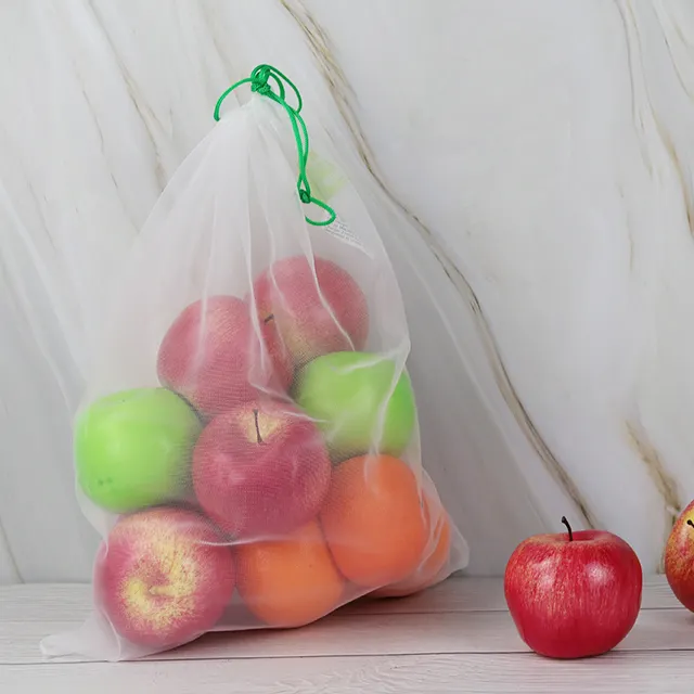 Custom Reusable Protection Net Produce Bags Mesh Drawstring Bag For Fruit Vegetable