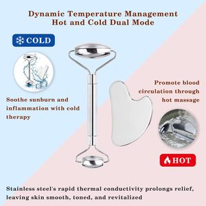 Masajeador para el Cuidado de la Piel, Rodillo de Acero Inoxidable de Grado Alimenticio, Color Plata y Oro, Tabla de Raspado Gua Sha, Esferas de Hielo, Marca Privada - Product Image 3