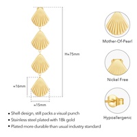 Anting-anting gantung kerang laut berlapis emas stainless steel multi-tier, panjang, model bertingkat, perhiasan pantai musim panas, pesanan pabrik.