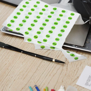 מדבקות נייר דביקות קטנות מותאמות אישית ועמידות במים, ארוזות בדפי מדבקות, דגם CS מותג A-101 חיתוך בלייזר - Product Image 1