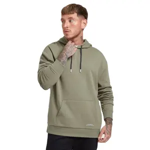 Men's SWEATSHIRT với hoodie phong cách cơ bản tương phản Hood dây màu xanh lá cây rắn