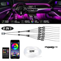 Lumière d'ambiance pour voiture, éclairage décoratif pour les pieds, fil optique, contrôle par application mobile, sept couleurs, lumière froide, 10W, 12V