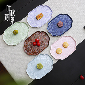 Plato de cerámica para frutas, forma irregular, estilo chino tradicional, bandeja de porcelana para servir postres y aperitivos, para fiestas de té, uso doméstico - Product Image 1